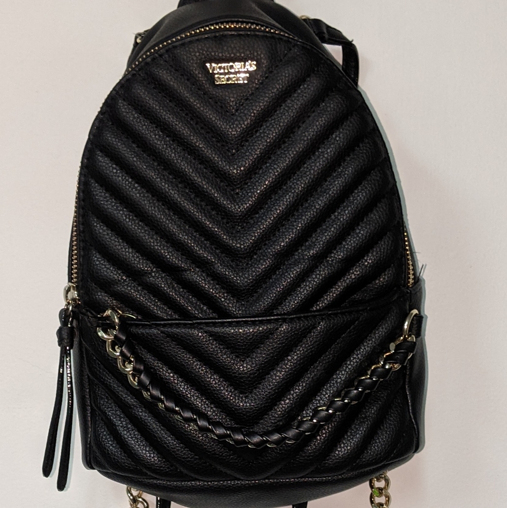 Victoria Secret Black Mini Faux Leather Backpack